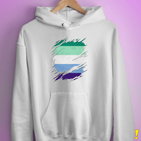 Gay Male Pride Flag Ripped Reveal Hoodie